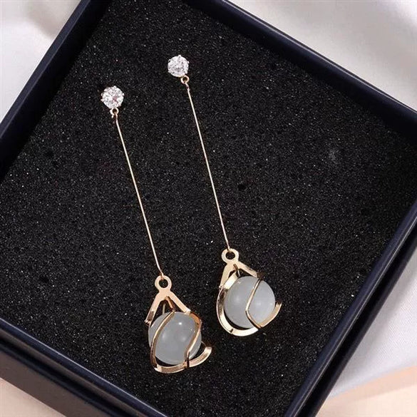 Trendy Opal Long Bow Earrings In Alloy Gold Plated Silver Plated With Electroplating For Elegant And Personalized Look