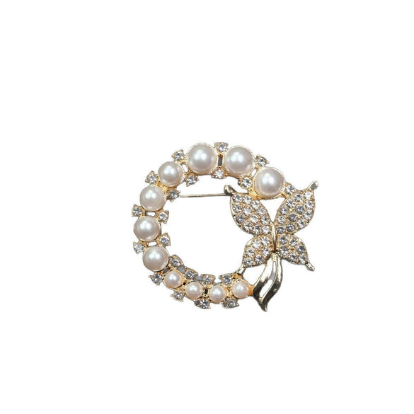 Trendy Pearl Bow Brooch Zinc Alloy Diamond Encrusted Electroplating Clothing Accessories Unisex