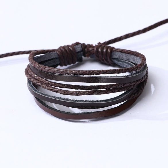 Trendy Personality Men And Women Wave Cowhide Bracelet Handmade Hand Rope Woven Cowhide Bracelet Woven Bracelet Wholesale