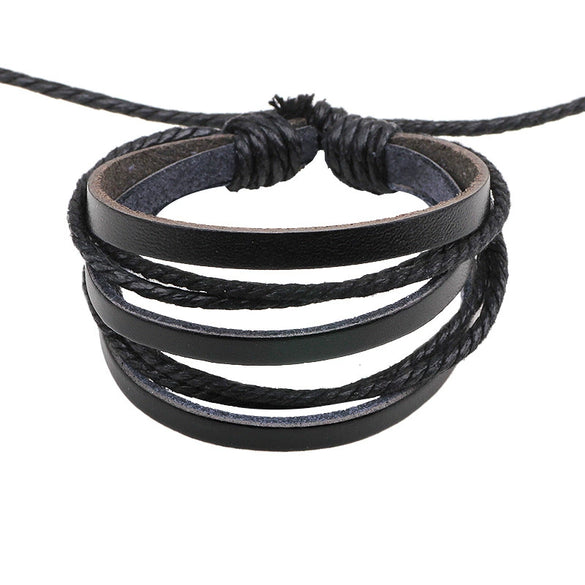 Trendy Personality Men And Women Wave Cowhide Bracelet Handmade Hand Rope Woven Cowhide Bracelet Woven Bracelet Wholesale