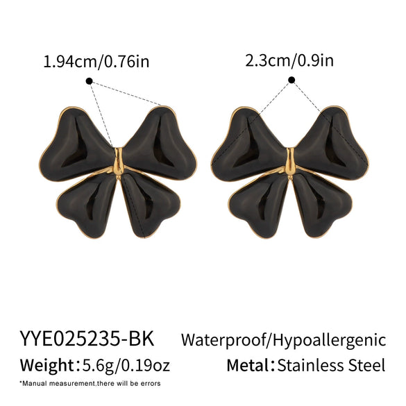 Trendy Playful Cute Bow Stud Earrings For Women Stainless Steel Enamel Electroplating