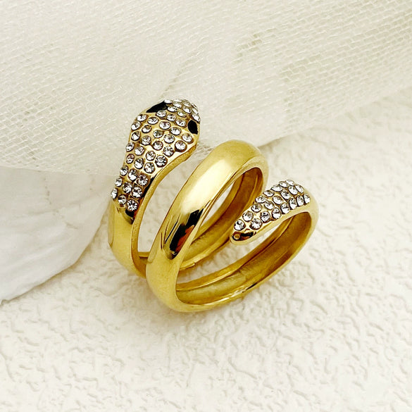 Trendy Rap Hip Hop Snake Ring Stainless Steel Gold Plated Geometric Design