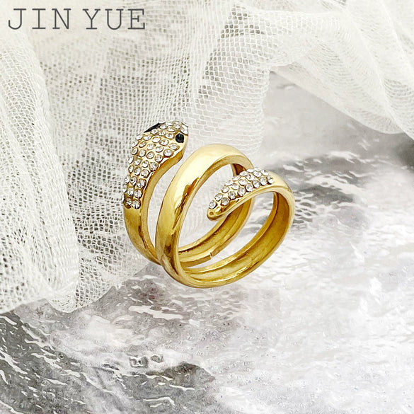 Trendy Rap Hip Hop Snake Ring Stainless Steel Gold Plated Geometric Design
