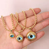 Trendy Retro Fashion Geometric Round Pendant Necklace Copper Inlaid With Colored Glass Ball Chain Unisex