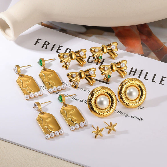 Trendy Retro Stainless Steel Oil Pressure Casting Square Geometric Earrings