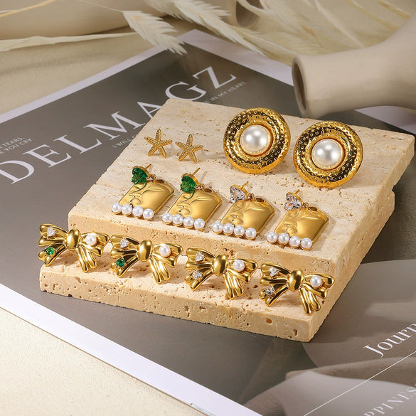 Trendy Retro Stainless Steel Oil Pressure Casting Square Geometric Earrings