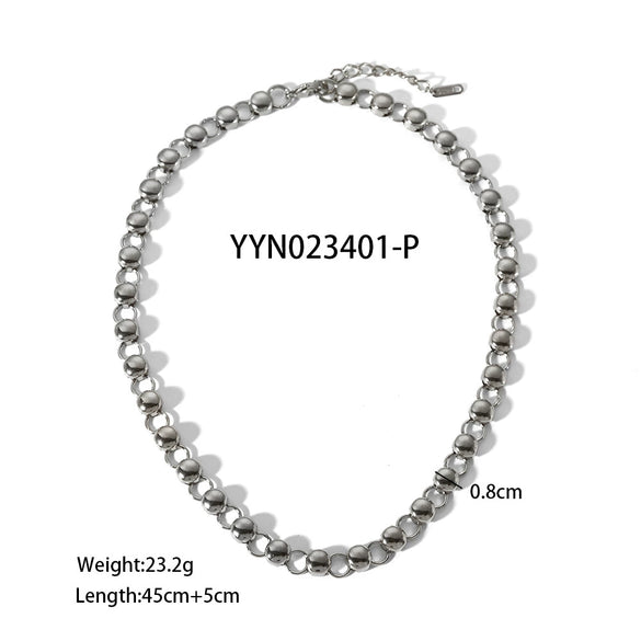 Trendy Round Bead Titanium Steel And Stainless Steel Jewelry Suit With Exaggerated Small Bread Chain Electroplated With Pvd Furnace Real Gold