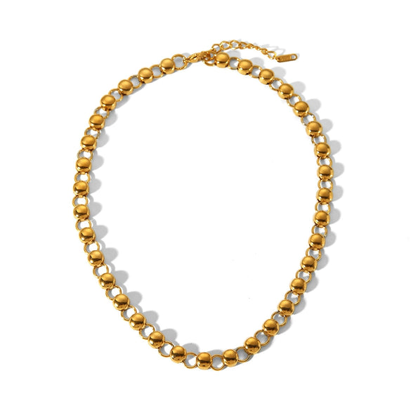 Trendy Round Bead Titanium Steel And Stainless Steel Jewelry Suit With Exaggerated Small Bread Chain Electroplated With Pvd Furnace Real Gold