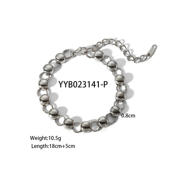 Trendy Round Bead Titanium Steel And Stainless Steel Jewelry Suit With Exaggerated Small Bread Chain Electroplated With Pvd Furnace Real Gold