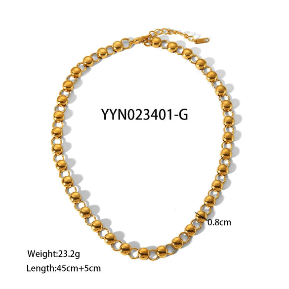 Trendy Round Bead Titanium Steel And Stainless Steel Jewelry Suit With Exaggerated Small Bread Chain Electroplated With Pvd Furnace Real Gold