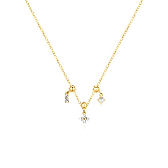Trendy Square Crystal Zircon Pearl Pendant Necklace With Removable Pendant And Adjustable Accessories 925 Silver Animal Zodiac Pattern Electroplating Treatment For Women