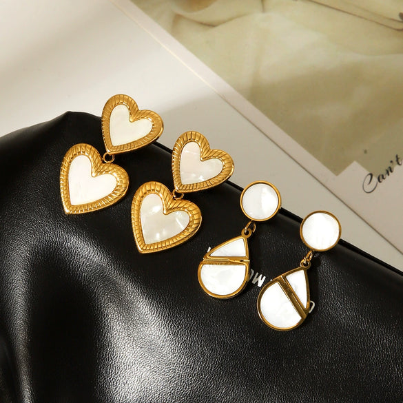 Trendy Stainless Steel Geometric Heart And Water Drop Earrings For Women With Electroplating Design
