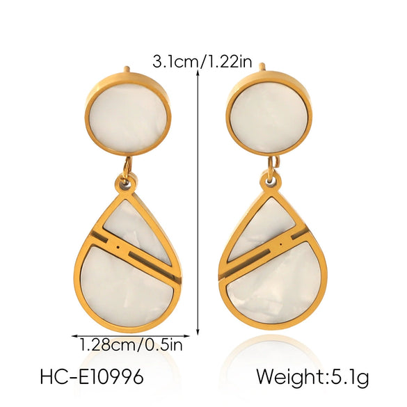 Trendy Stainless Steel Geometric Heart And Water Drop Earrings For Women With Electroplating Design