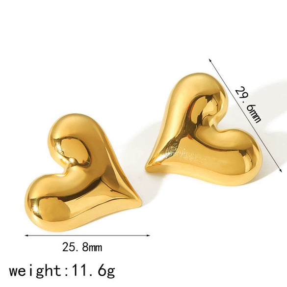 Trendy Stainless Steel Heart Shaped Stud Earrings For Women With Irregular Lava Heart Design And Real Gold Plated Finish