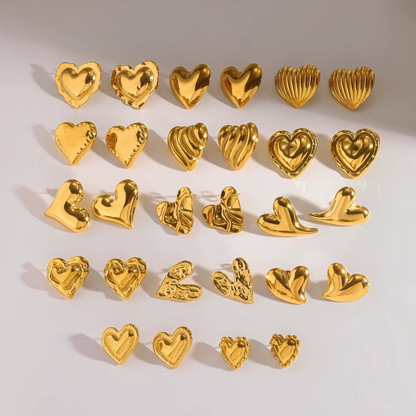 Trendy Stainless Steel Heart Shaped Stud Earrings For Women With Irregular Lava Heart Design And Real Gold Plated Finish