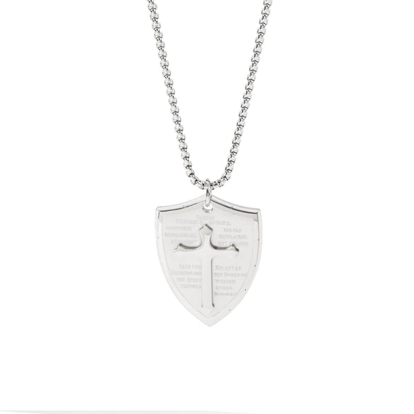 Trendy Stainless Steel Shield Pendant Unisex Necklace With Round Beads And Electroplating Treatment Geometric Style