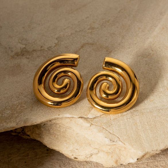 Trendy Swivel Pattern Thread Earrings For Women 18K Gold Plated Stainless Steel With Geometric Design And Electroplating
