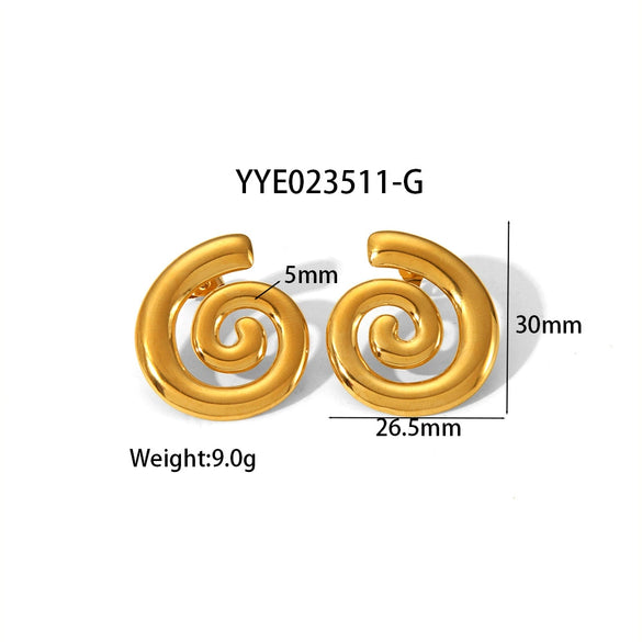 Trendy Swivel Pattern Thread Earrings For Women 18K Gold Plated Stainless Steel With Geometric Design And Electroplating