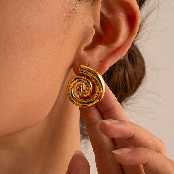 Trendy Swivel Pattern Thread Earrings For Women 18K Gold Plated Stainless Steel With Geometric Design And Electroplating