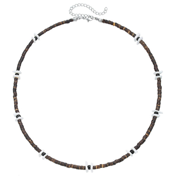 Trendy Unisex Hiphop Bohemian Style Shell Coconut Shell Wood Beads Stitching O Chain Necklace Handmade Geometric Pattern Stainless Steel Fadeless