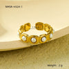Trendy Versatile Open Ring Stainless Steel Jewelry Inlaid With Pearls Light Luxury Style Electroplated