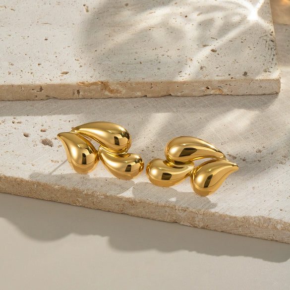Trendy Water Drop Splicing Personality Versatile Light Luxury High End Stainless Steel Earrings With Electroplating Design