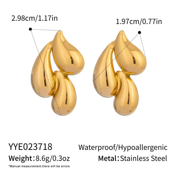 Trendy Water Drop Splicing Personality Versatile Light Luxury High End Stainless Steel Earrings With Electroplating Design