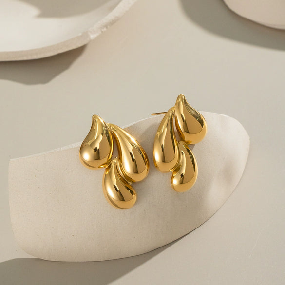 Trendy Water Drop Splicing Personality Versatile Light Luxury High End Stainless Steel Earrings With Electroplating Design