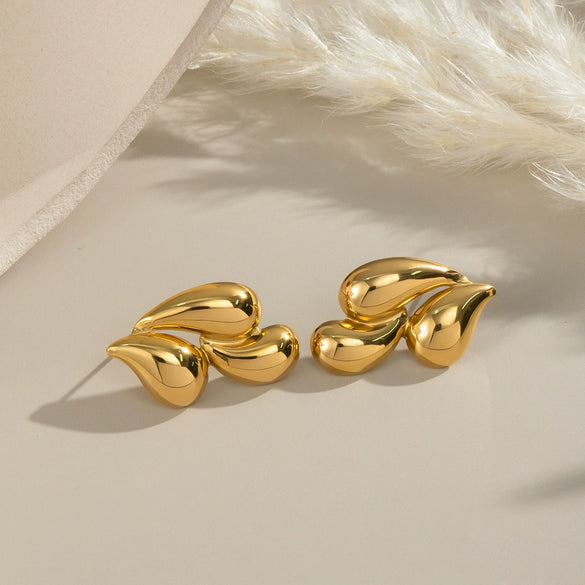 Trendy Water Drop Splicing Personality Versatile Light Luxury High End Stainless Steel Earrings With Electroplating Design