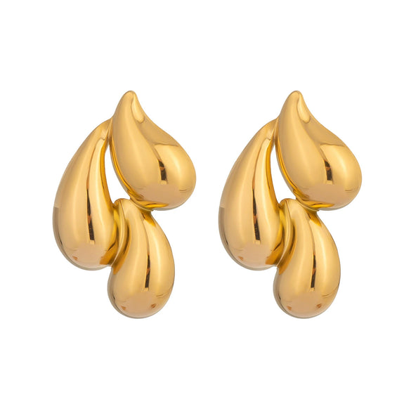 Trendy Water Drop Splicing Personality Versatile Light Luxury High End Stainless Steel Earrings With Electroplating Design