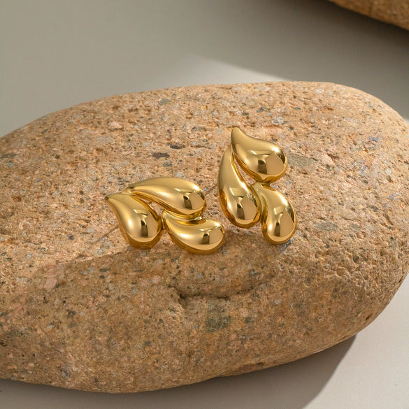 Trendy Water Drop Splicing Personality Versatile Light Luxury High End Stainless Steel Earrings With Electroplating Design