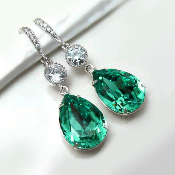 Trendy Women's Copper Dropshaped Blue Topaz Imitation Crystal Earrings
