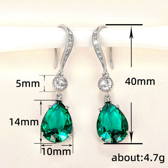 Trendy Women's Copper Dropshaped Blue Topaz Imitation Crystal Earrings