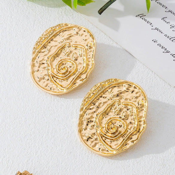 Trendy Women's Geometric Rose Pattern Alloy And Stainless Steel Electroplated Earrings Accessories
