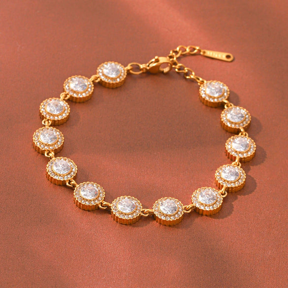 Trendy Women's Gold Plated Geometric Stainless Steel Tennis Bracelet