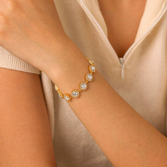 Trendy Women's Gold Plated Geometric Stainless Steel Tennis Bracelet