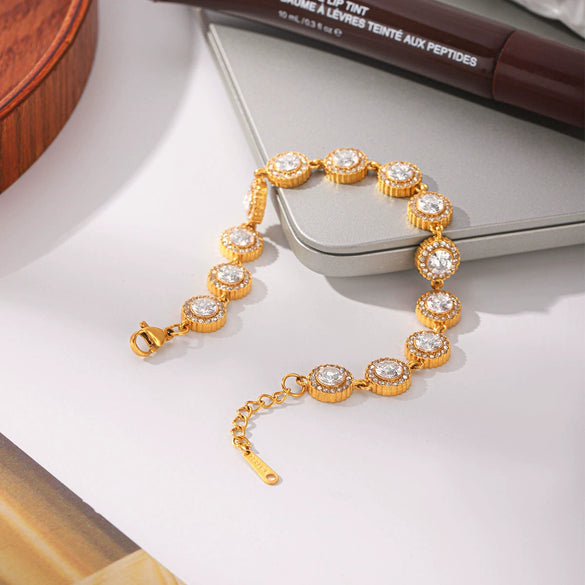 Trendy Women's Gold Plated Geometric Stainless Steel Tennis Bracelet