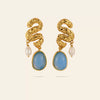 Trendy Women's Stainless Steel Earrings With Gold Snake Pattern And Gold Inlaid