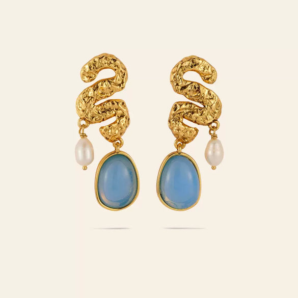 Trendy Women's Stainless Steel Earrings With Gold Snake Pattern And Gold Inlaid