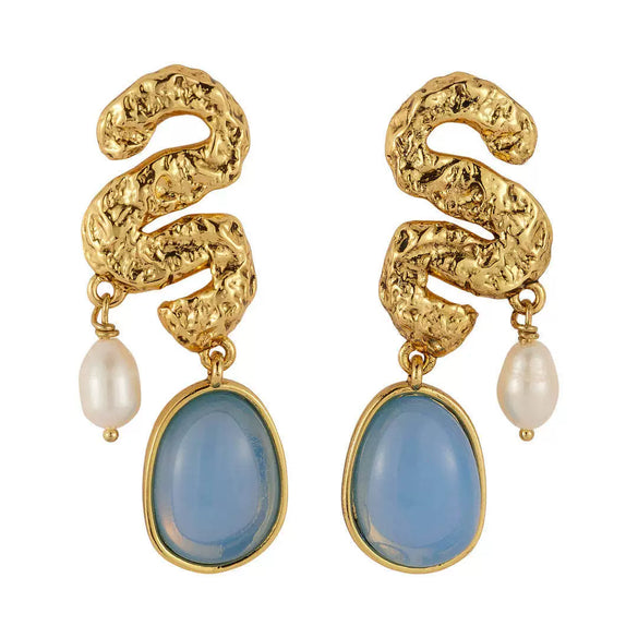 Trendy Women's Stainless Steel Earrings With Gold Snake Pattern And Gold Inlaid
