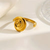 Trendy Women's Stainless Steel Rotating Thread Ring With Line Pattern Geometric Electroplated Fashion Jewelry