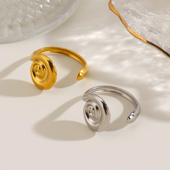 Trendy Women's Stainless Steel Rotating Thread Ring With Line Pattern Geometric Electroplated Fashion Jewelry