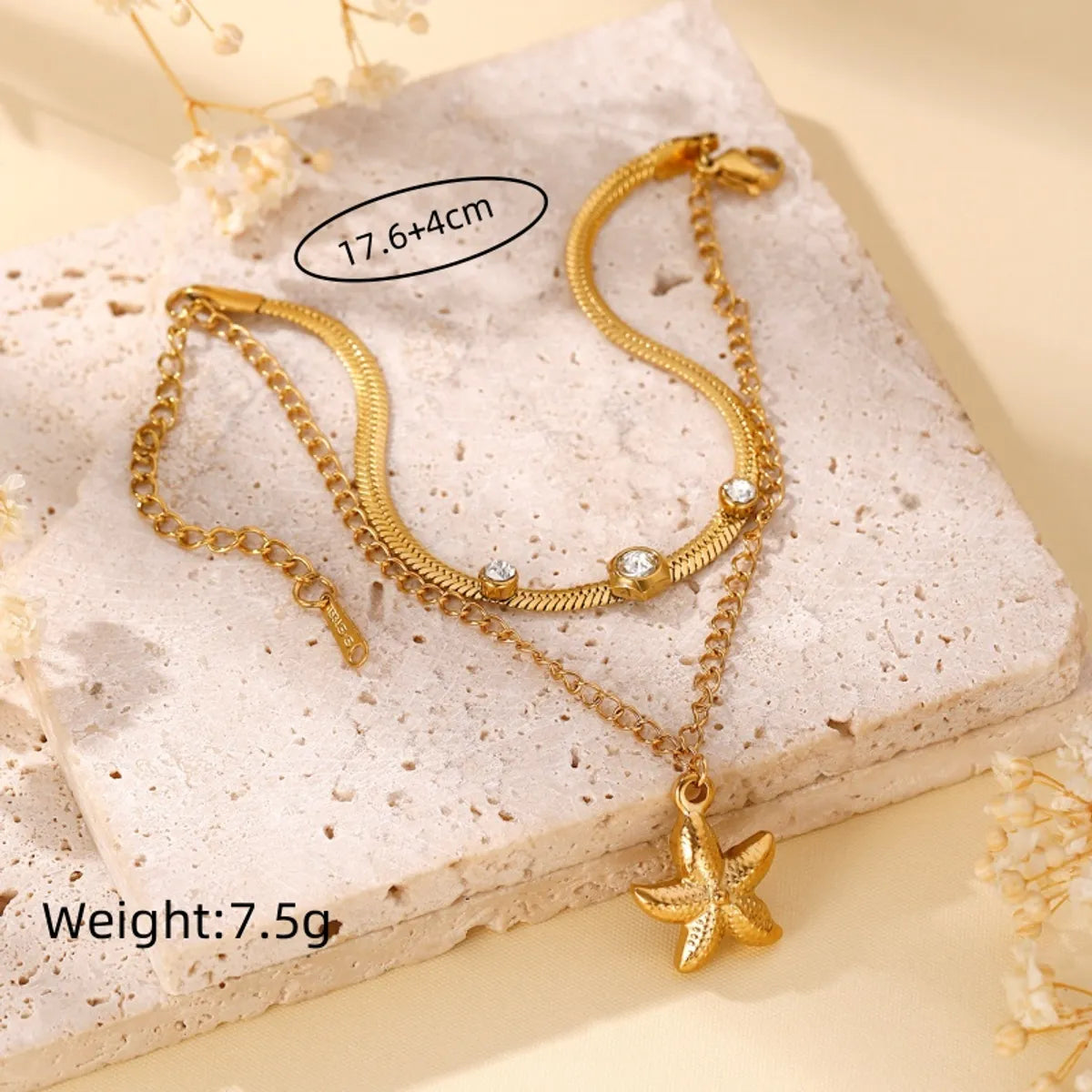 Tropical Modern Style Solid Color 304 Stainless Steel 18K Gold Plated Zircon Bracelets In Bulk