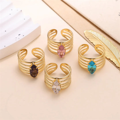 Tropical Rhombus Stainless Steel Plating Inlay Zircon 18k Gold Plated Open Rings