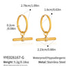 Tshaped Geometric Zircon Pendant Earrings Stainless Steel With Vacuum Pvd Gold Plating Women's French Retro Style