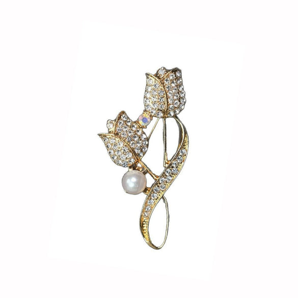 Tulip Flower Brooch Zinc Alloy Electroplated For Unisex