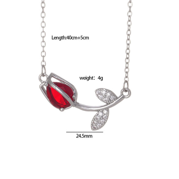 Tulip Flower Necklace Copper Mixed Gemstone Inlay Electroplating O Chain Women's Titanium Steel Accessories