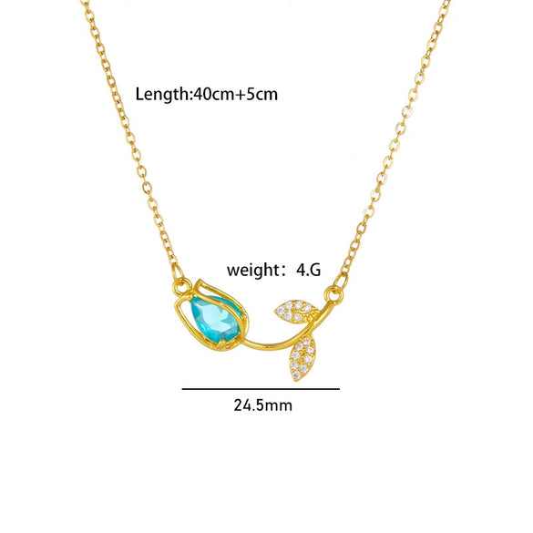 Tulip Flower Necklace Copper Mixed Gemstone Inlay Electroplating O Chain Women's Titanium Steel Accessories