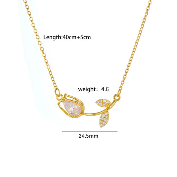 Tulip Flower Necklace Copper Mixed Gemstone Inlay Electroplating O Chain Women's Titanium Steel Accessories