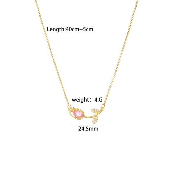Tulip Flower Necklace Copper Mixed Gemstone Inlay Electroplating O Chain Women's Titanium Steel Accessories
